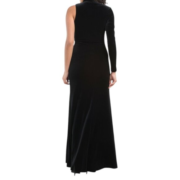 BETSY & ADAM Black Made In Usa Long Sleeve Velvet Gown - Picture 2 of 3